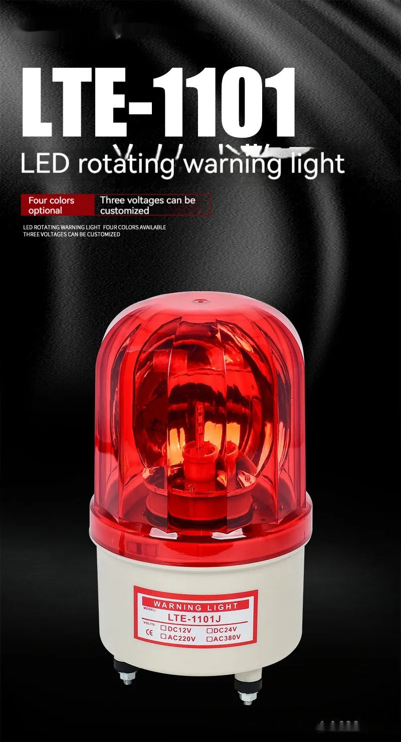 LTE-1101J red rotating warning light and siren unit with large magnetic base mount.