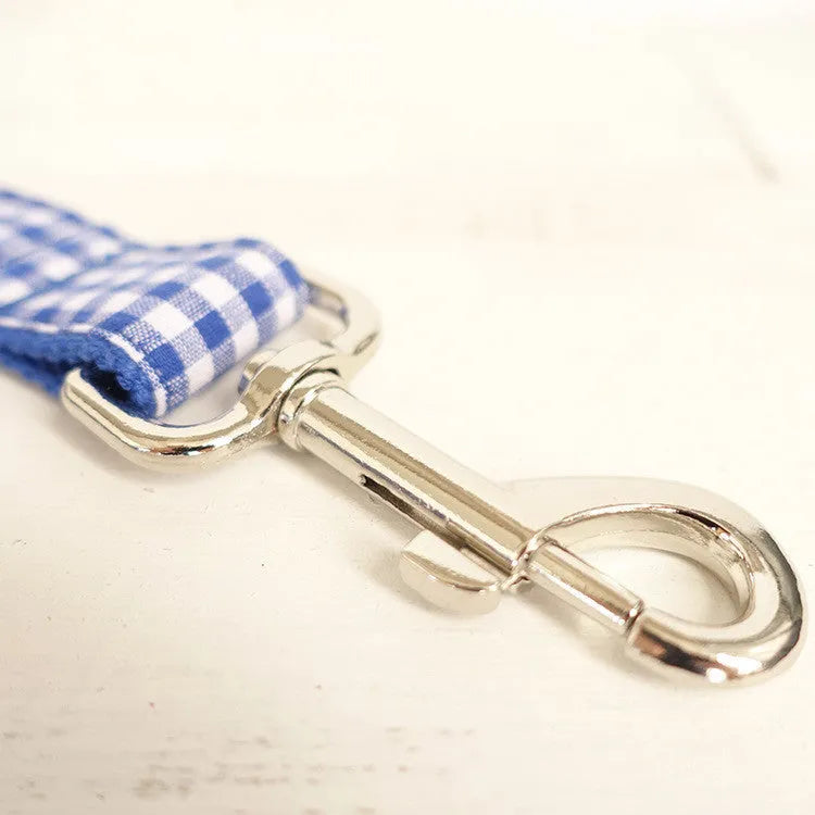 Blue polyester dog leash with adjustable buckle, available in multiple sizes for pets