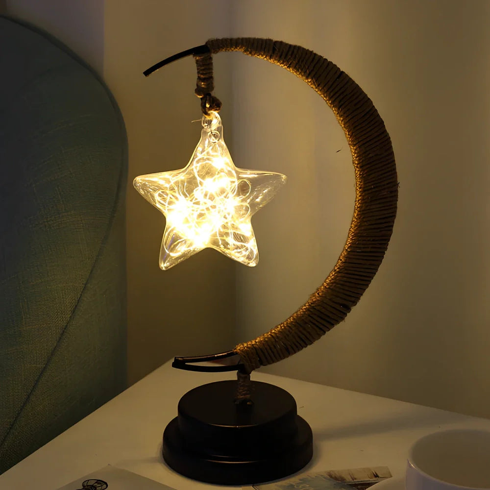 USB LED star lights with transparent glass apple and star pendants on 2m copper wire, 28x14x13cm size for festive decor