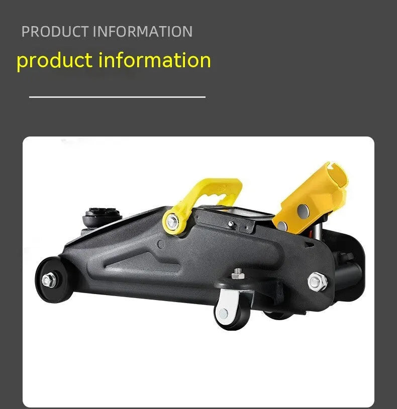 Hydraulic low car jack with handle for tyre changing applications