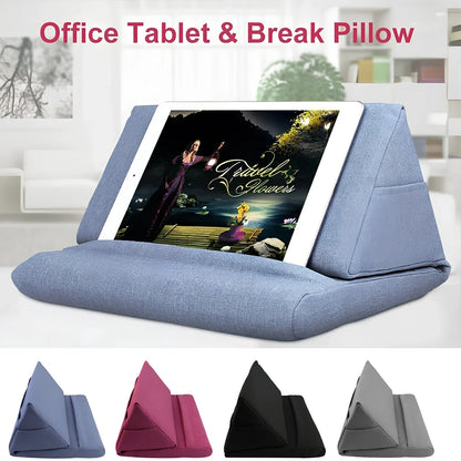 Candy-shaped beige tablet support pillow made of slow rebound foam, height over 25cm, for stable phone and tablet holding