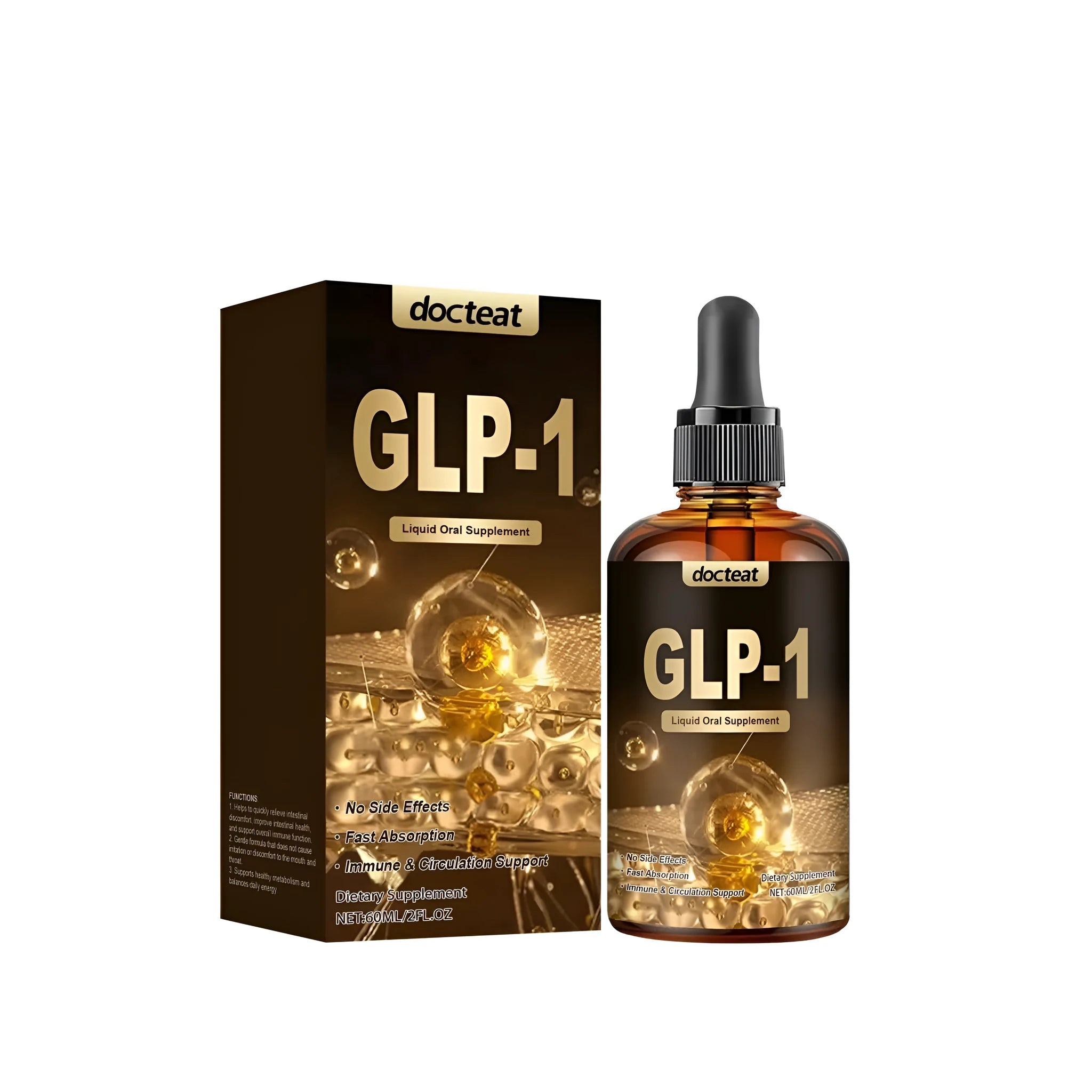 60ml bottle of digestive health droplets with dropper for intestinal support