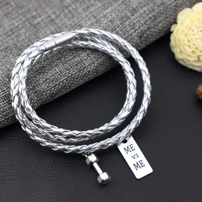 PU Rope Bracelet with 3-lap woven design in blue