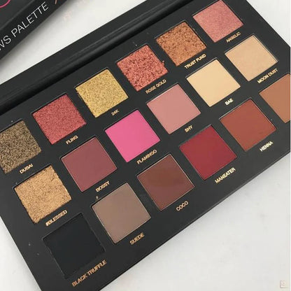 Rose gold eyeshadow palette with 35 warm neutral tones showing matte and shimmer finishes