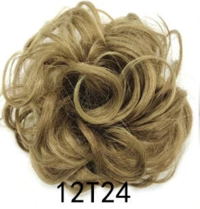Synthetic wavy curly messy hair bun for women, 12cm diameter, high-temperature wire