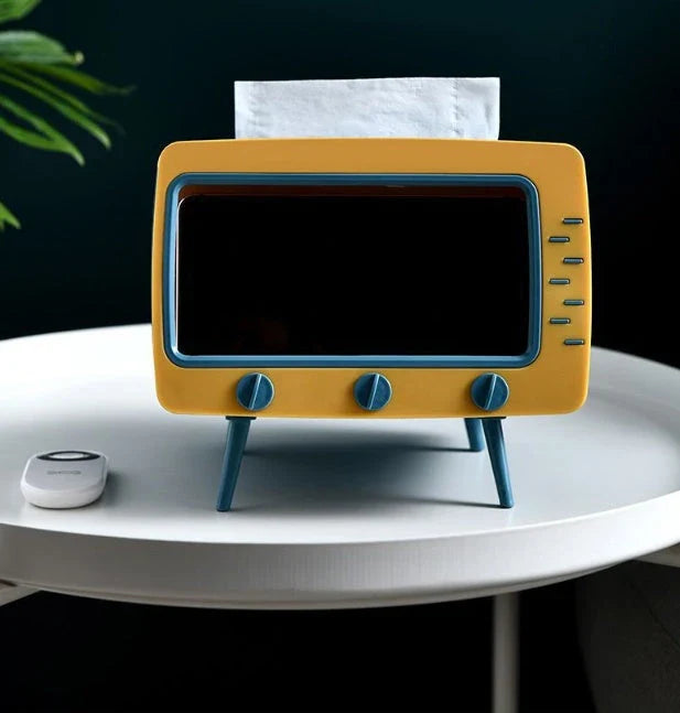 Creative cartoon-themed plastic tissue box with mobile phone slot in various colours