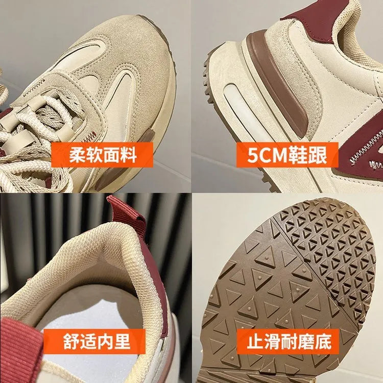 Women's black retro platform sports shoes with round toe and lace-up front on white background