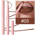 Matte velvet finish lip liner pencil shown in 12 colour options from No.01 to No.12