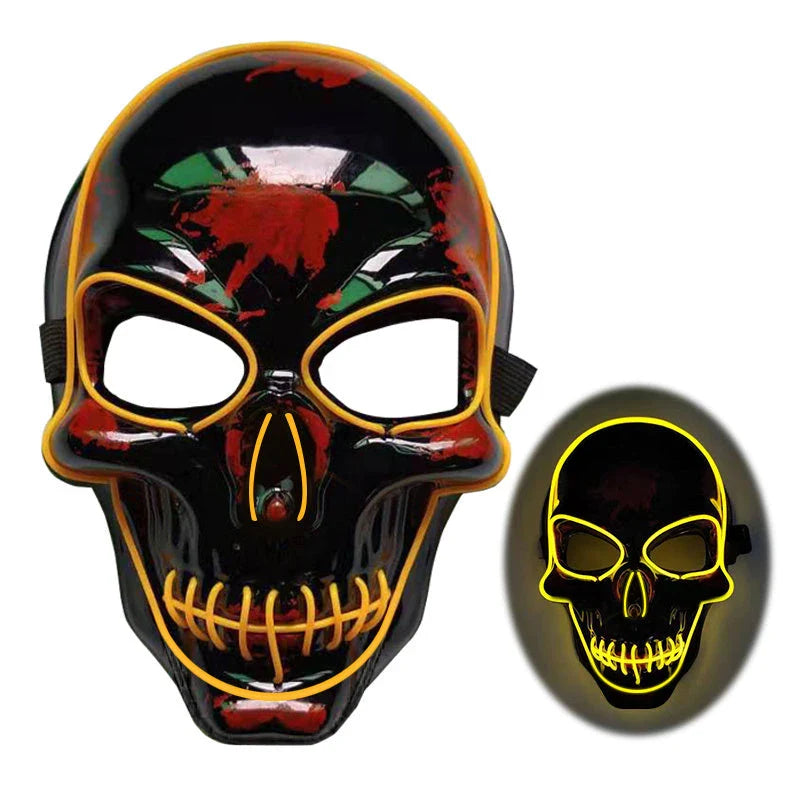 Spooky Halloween skeleton mask with glowing LED lights in various color options