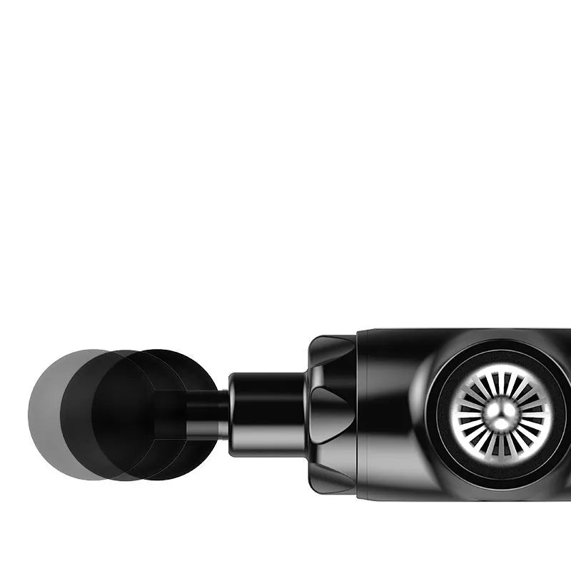 Black and white massage gun with adjustable speed control for muscle relaxation