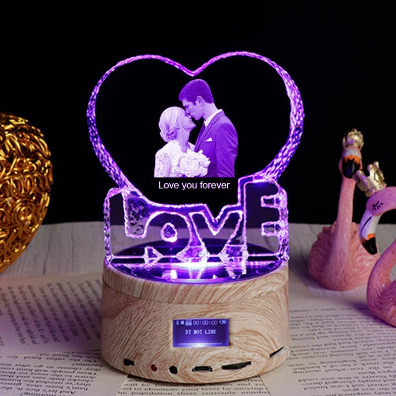 Personalised crystal photo night lamp with Bluetooth and colour changing features