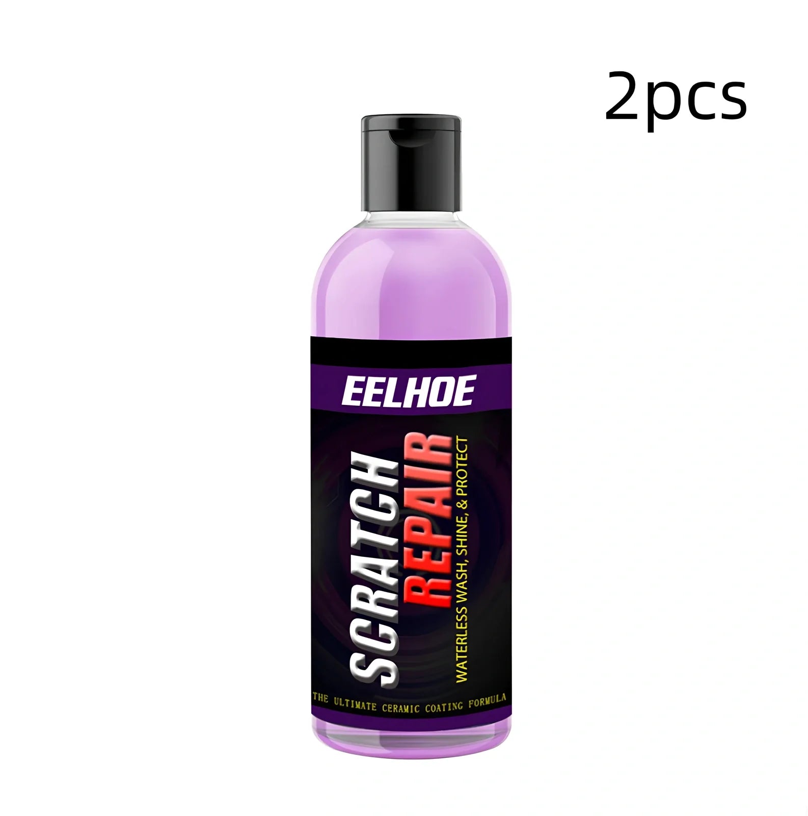 Blue bottle of 100ml car scratch repair fluid spraying on scratched vehicle panel, showing shine restoration