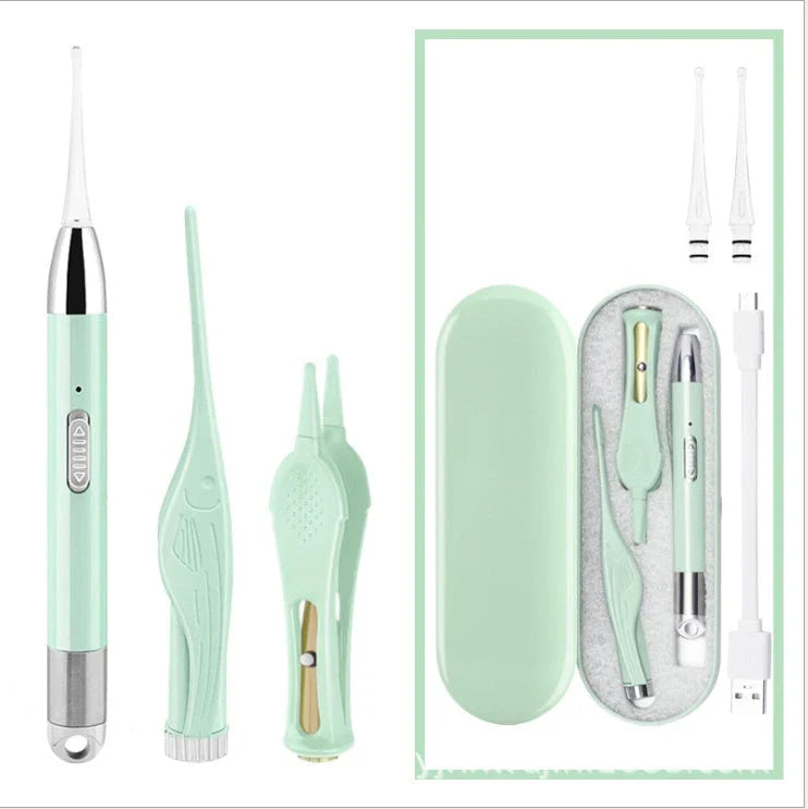 Children's rechargeable luminous ear pick in green and purple