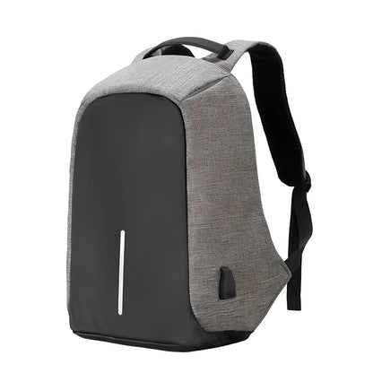 Black anti-theft travel backpack 26x43x11cm with 20-35L capacity, lockable zippers, Oxford fabric for business use