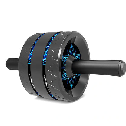 Abdominal exercise wheel with three-wheel design in flame red colour, showing textured handle and 18cm diameter