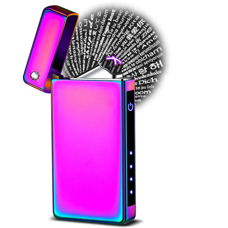 USB Rechargeable Projection Lighter with 'I Love You' in 100 Languages, Featuring Color-Shifting Effects and Durable Metal Construction