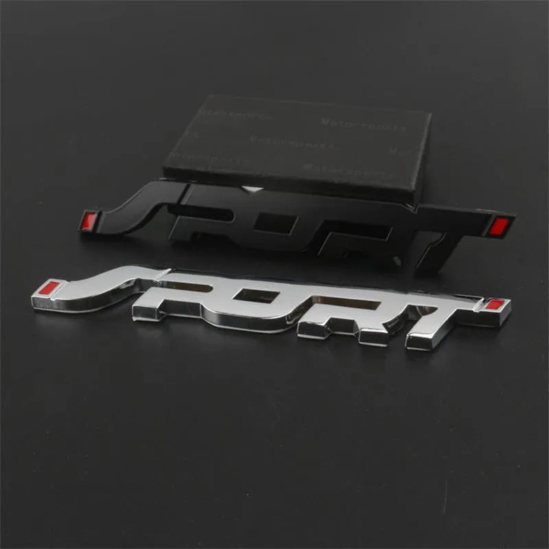 Metal car sticker for sports car with 3D effect in silver or black simple style vehicle exterior decal