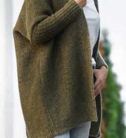 Oversized bat sleeve hooded cardigan in sheep wool blend, available in multiple colours
