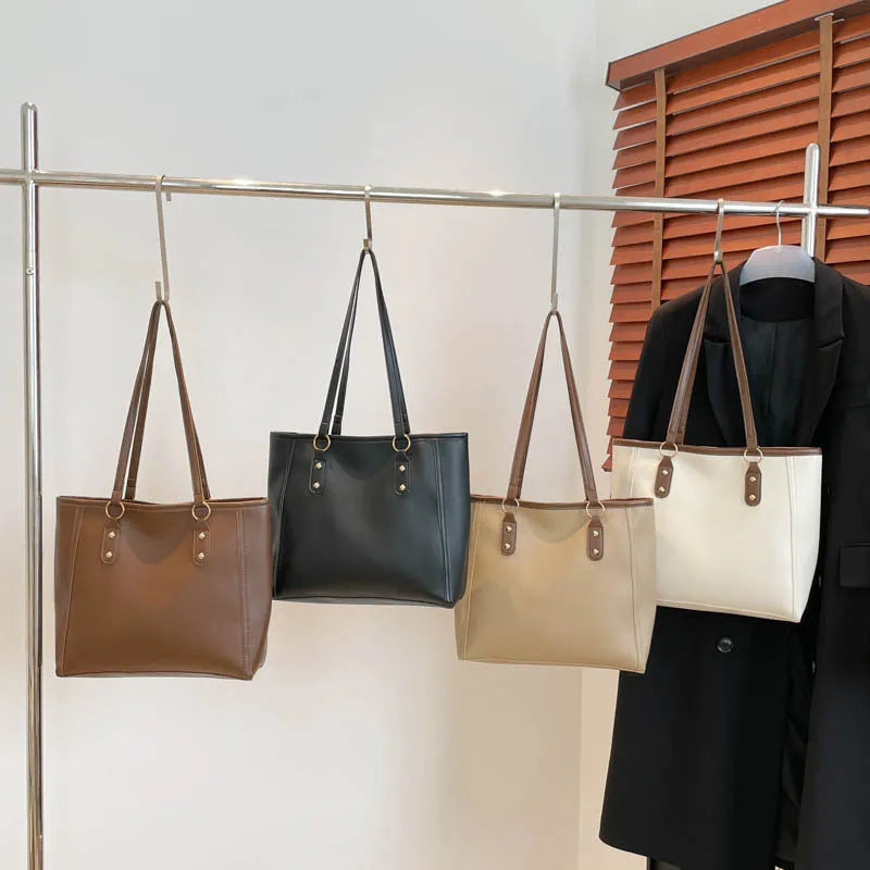 Korean style square horizontal shoulder underarm bag in PU leather with a sandwich pocket.