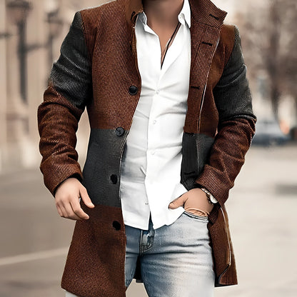 Youth slim casual cotton windbreaker jacket in blue or brown, sizes M-4XL with 83-88cm length and 110-130cm bust measurements