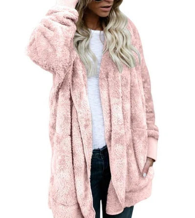 A plush, flocked cotton coat in various colors, designed to keep women warm and stylish during the cold season.