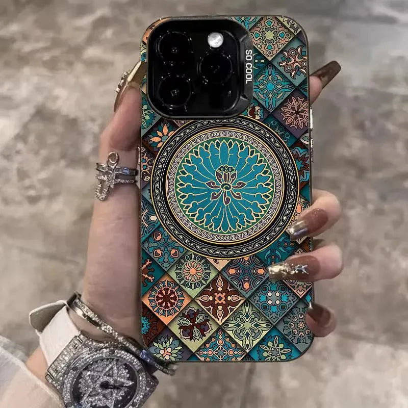 Hard PC phone case with ethnic pattern matte finish in silver colour for iPhone