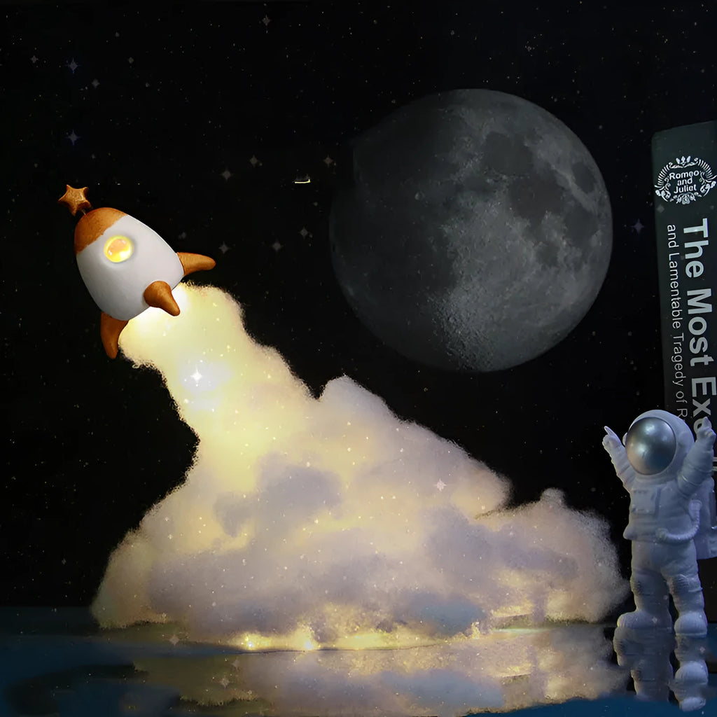 DIY astronaut rocket night light kit with warm LED lighting and assembly materials
