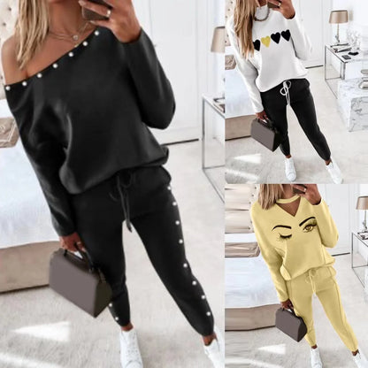 Women's beaded slanted shoulder casual suit in black, white, or yellow