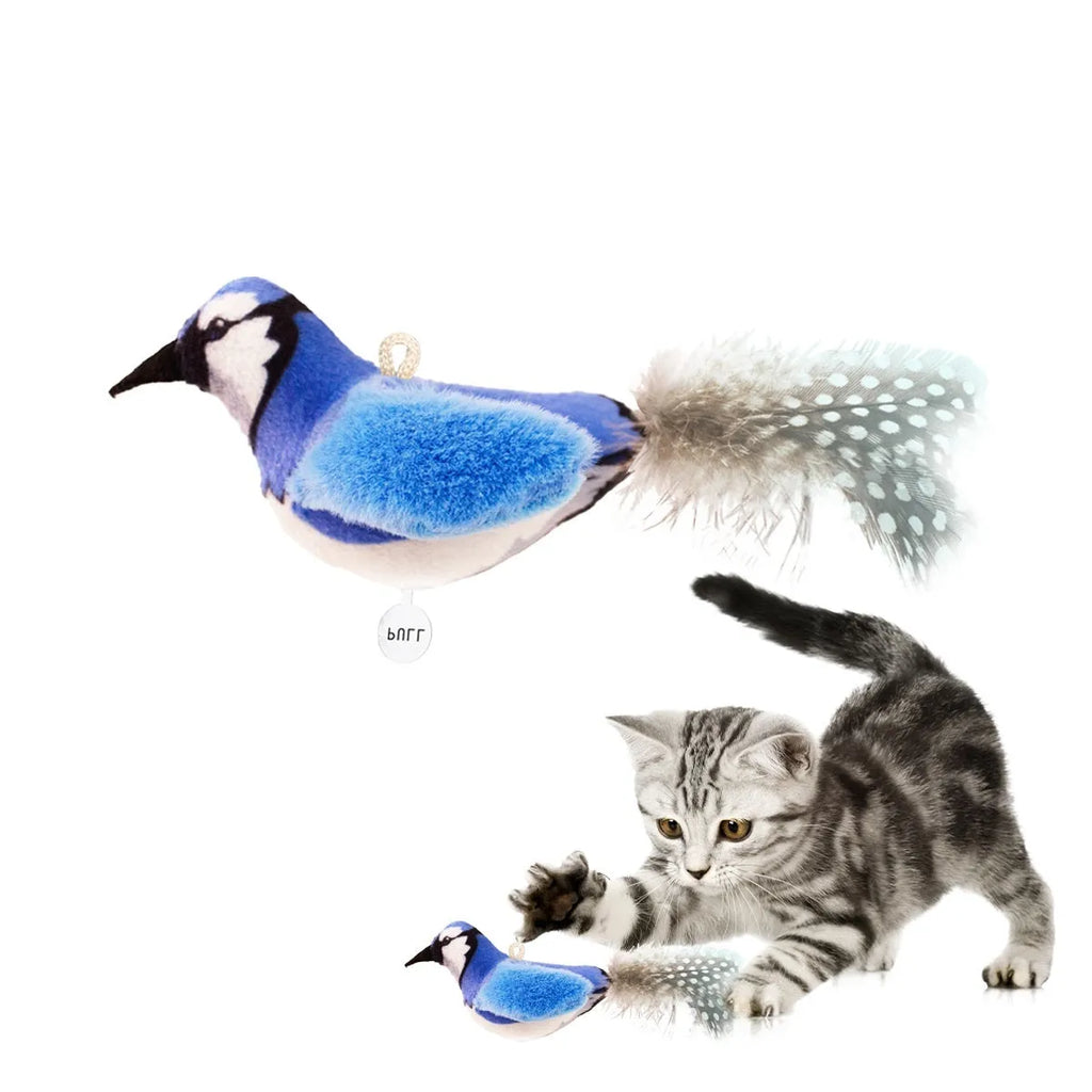 Bird simulation cat plush toy showing colourful bird design with soft plush material for feline enrichment
