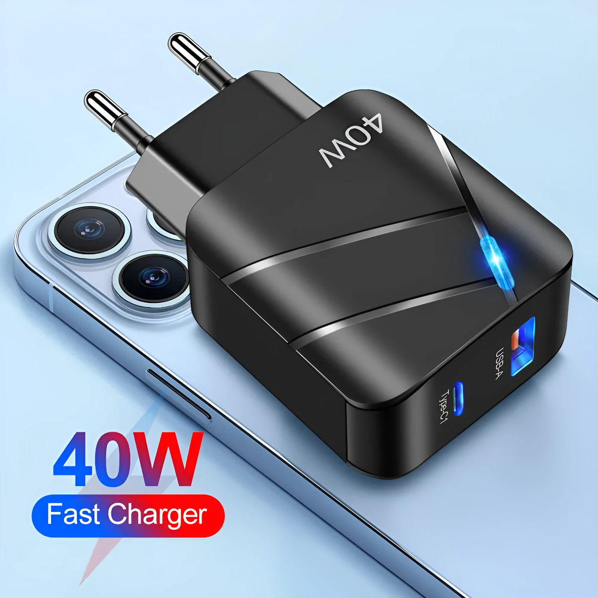 40W PD QC30 fast charger white EU plug with USB port