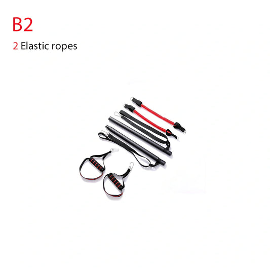 Body workout trainer bar with 100cm pole, adjustable emulsion resistance bands and rubber buckles for home strength exercises