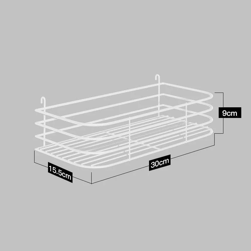 Wall-mounted stainless steel kitchen organiser with multiple storage compartments and hooks