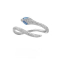 Adjustable opening silver snake ring with platinum colour electroplated finish