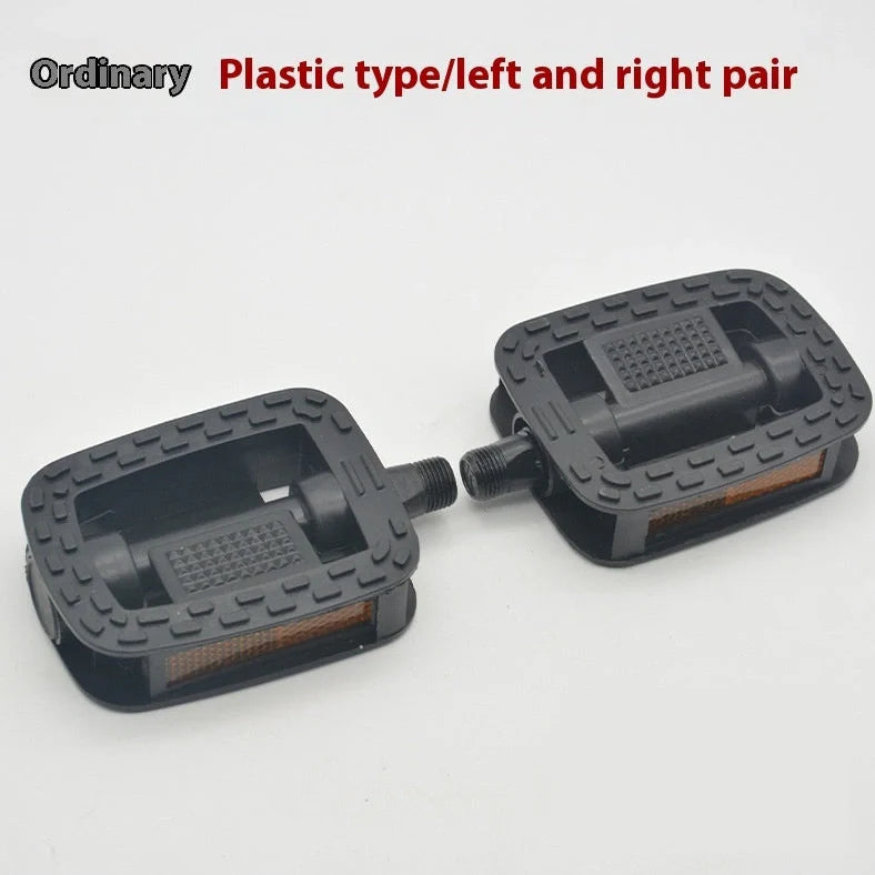 Aluminium alloy folding bike pedals showing extended and folded positions with colour pairing options