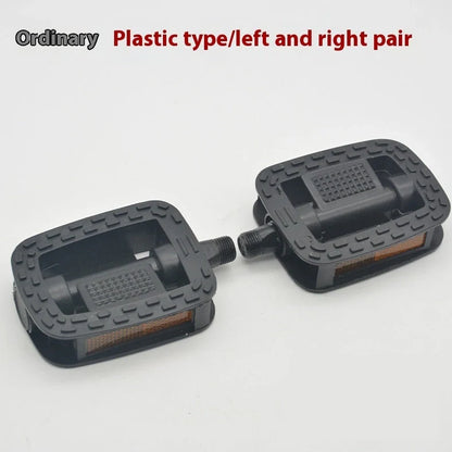 Aluminium alloy folding bike pedals showing extended and folded positions with colour pairing options