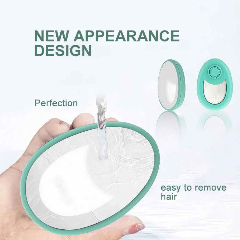 Green crystal hair removal device with metal ring grip on flat nano-glass surface