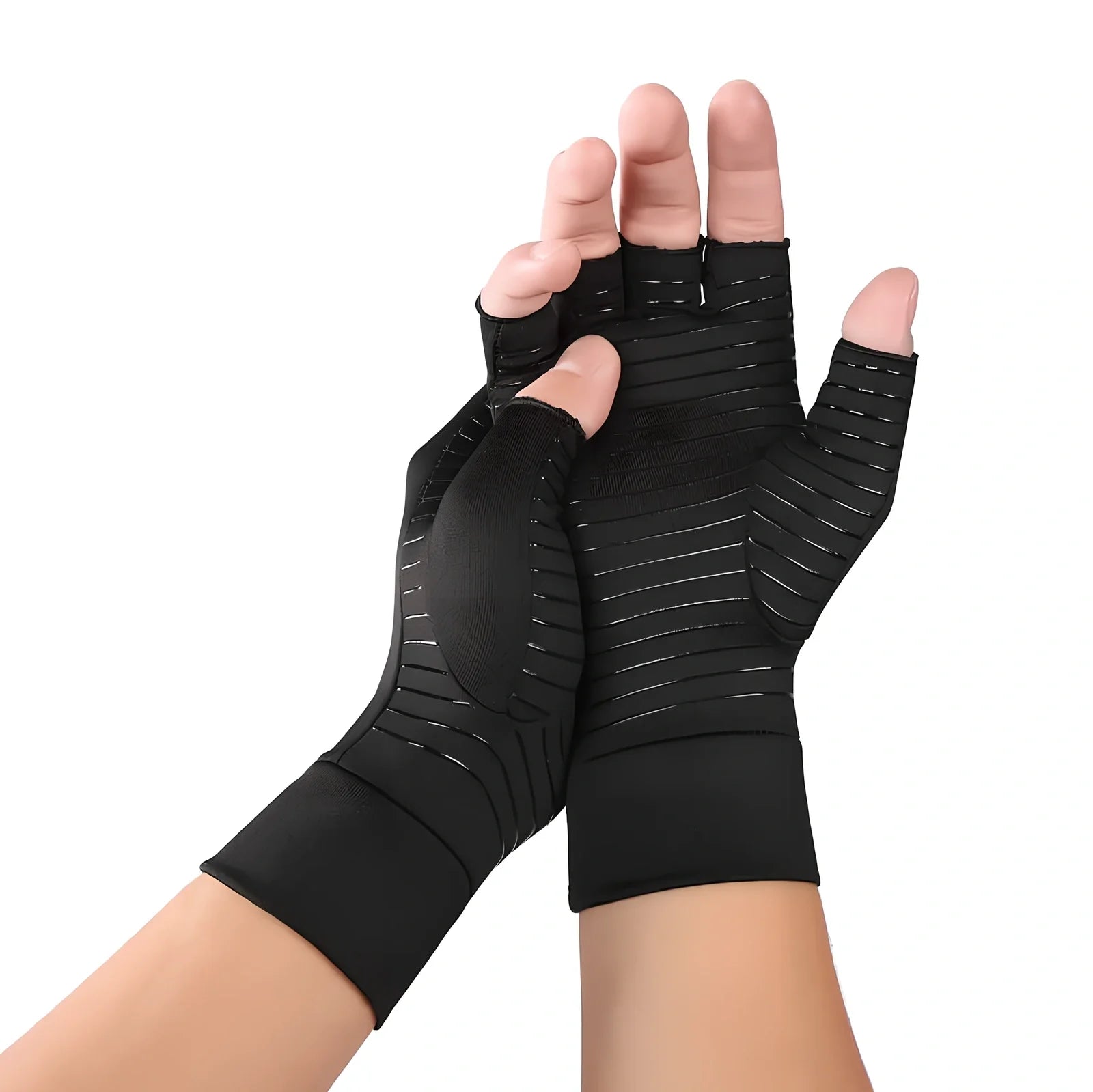 Black full-finger arthritis pressure gloves with silicone grip, sizes S M L for hand pain relief and circulation