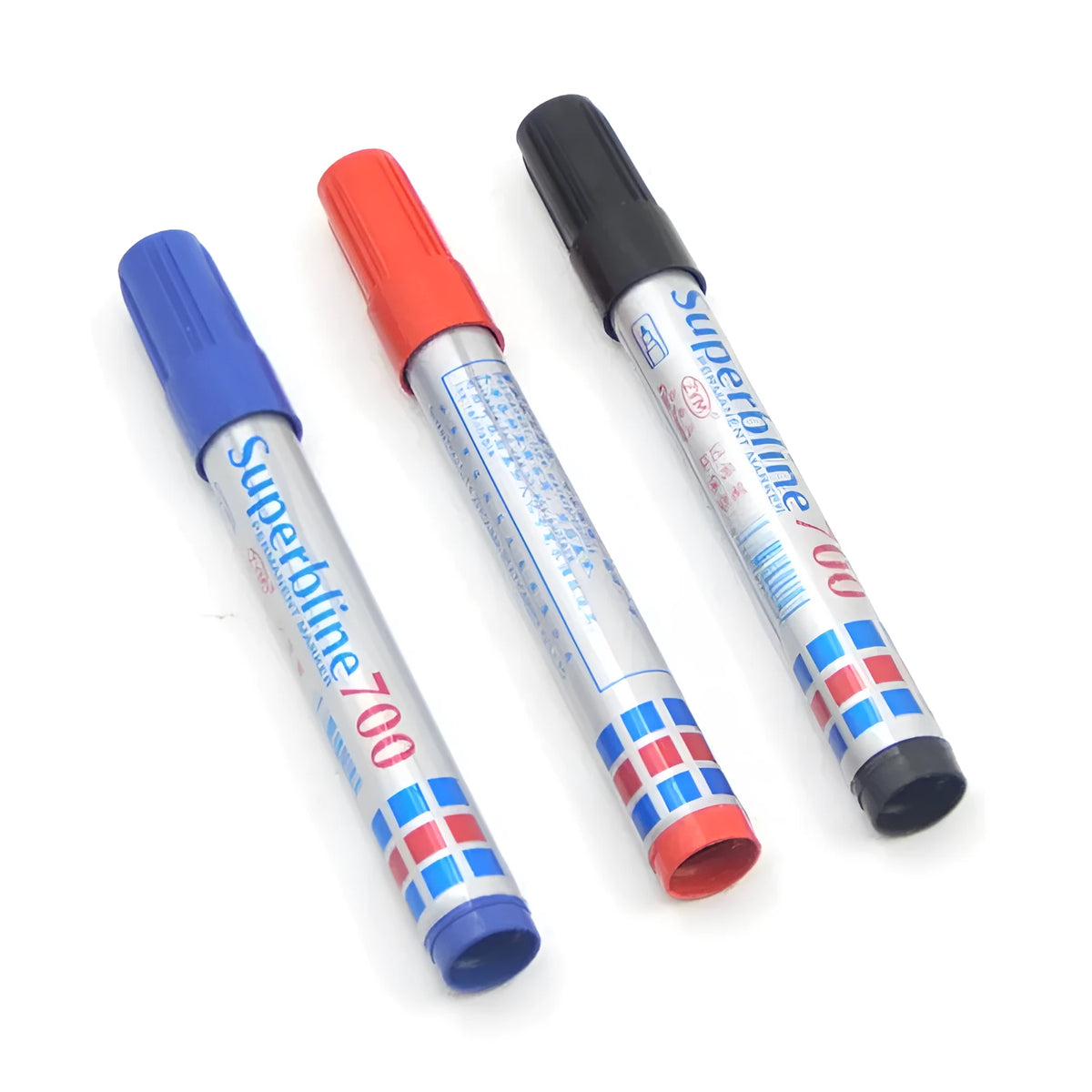 Box of 12 oil-based non-fading markers, black colour, plastic shell