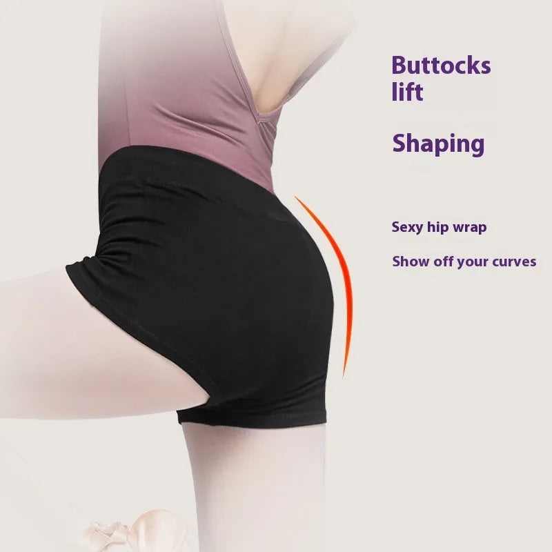Black cotton women's dance practice trousers laid flat, showing solid colour and simple design.