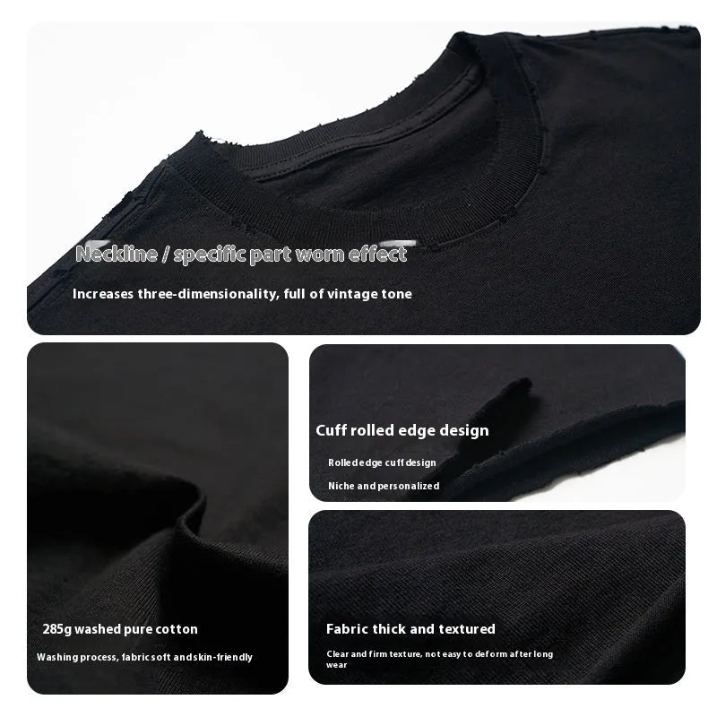 Men's cotton round neck long sleeve T-shirt in apricot, loose fit, solid colour, front view