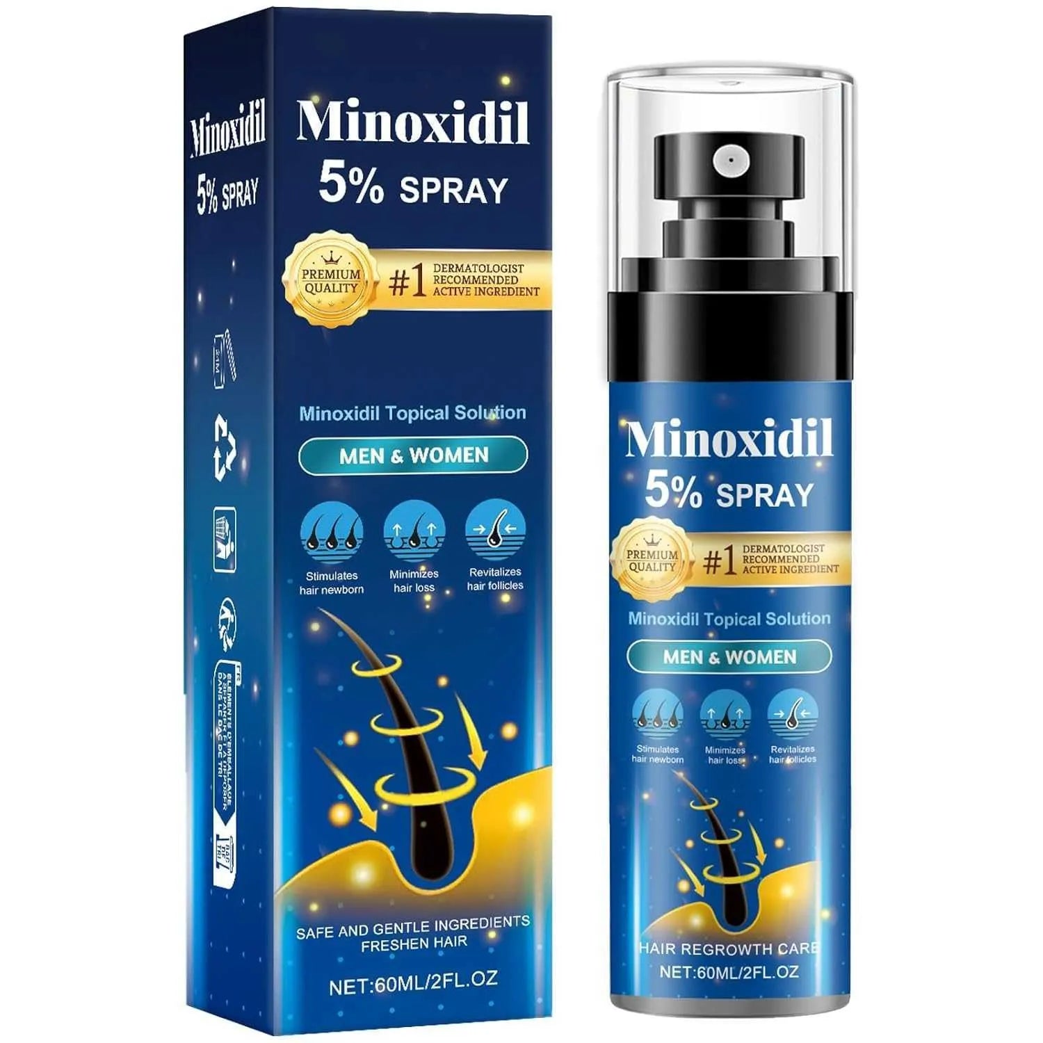 White bottle of hair thinning relief moisturising spray 60ml on clean background