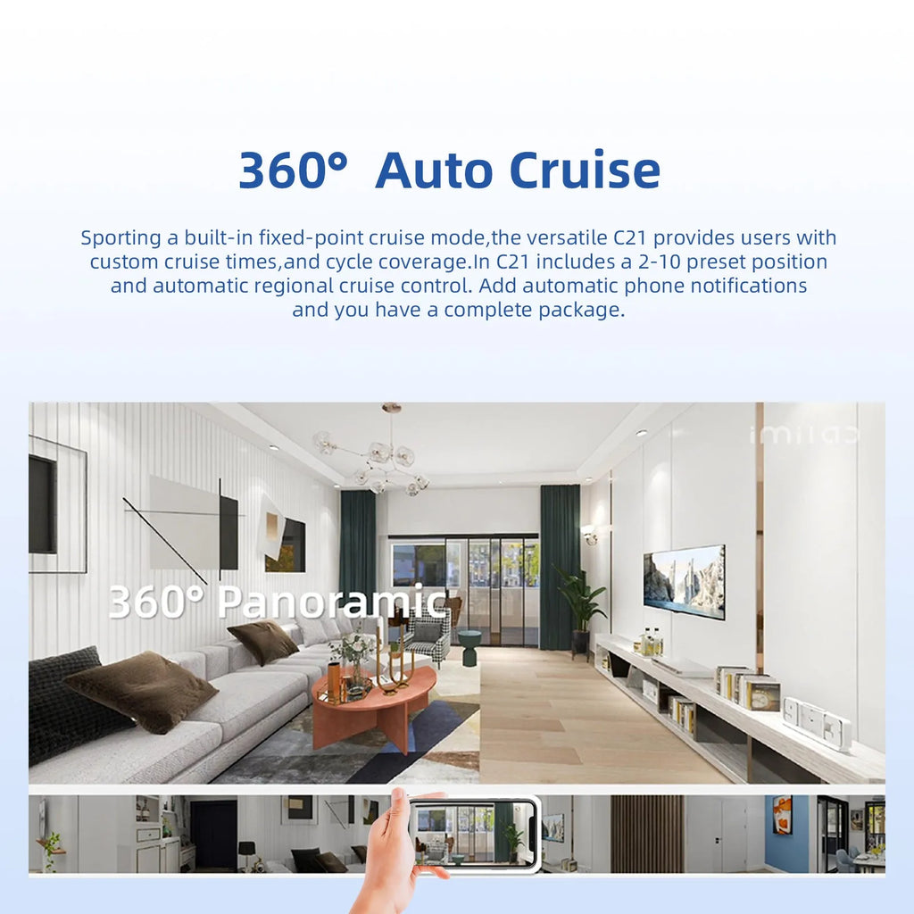 IMILAB C21 2.5K indoor WiFi security camera in white with 360-degree view and IR night vision