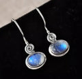 S925 sterling silver earrings inlaid with natural moonstone showing blue light retro compact women's jewellery