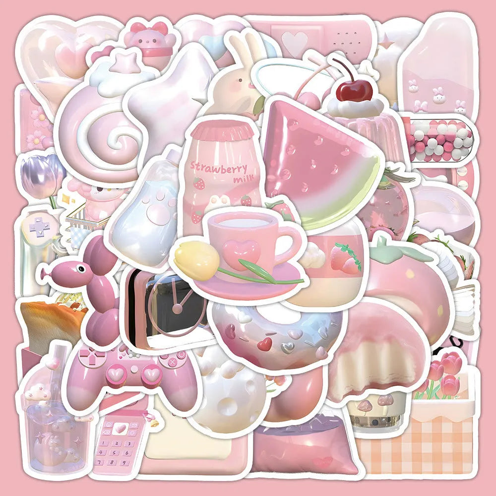 Pink girl heart pattern decorative stickers with realistic 3D effect for craft projects
