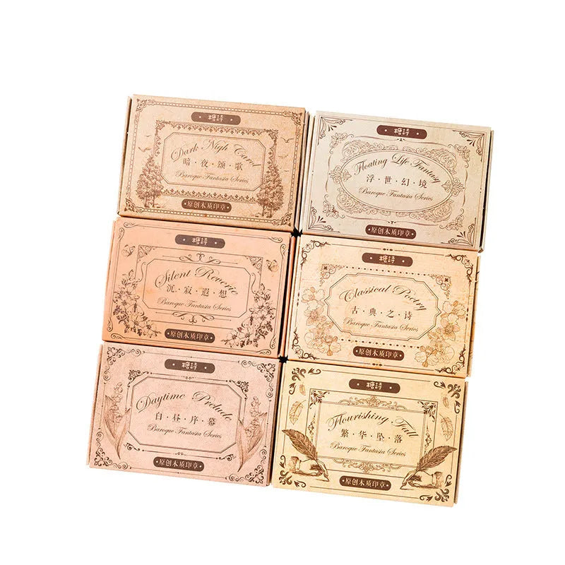 Candy Posts Baroque Fantasia printed wooden seal with square shape on notebook page
