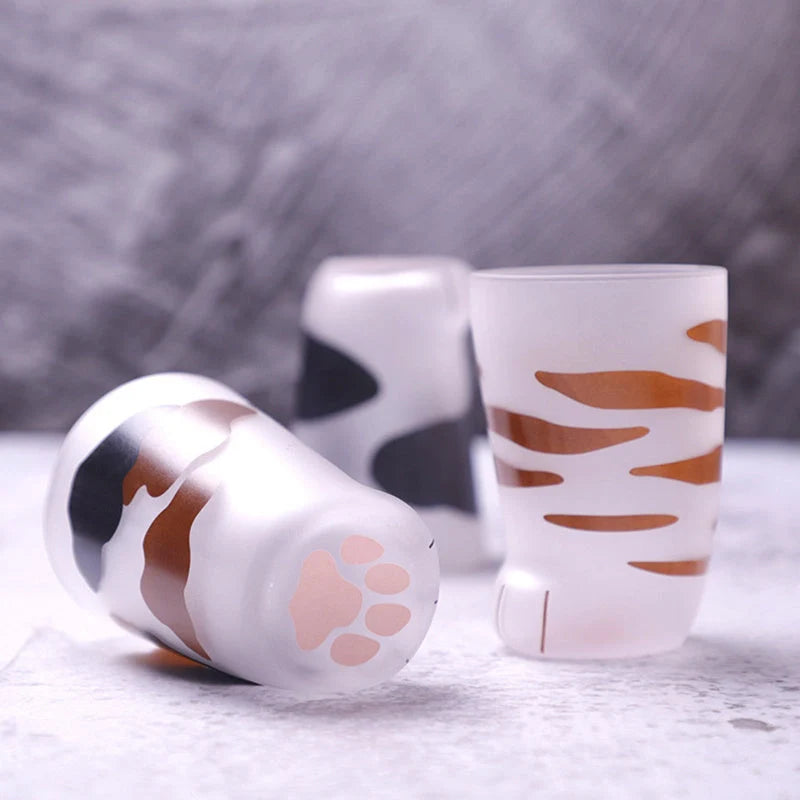 Heat-resistant glass cat paws mug with frosted texture, 300ml capacity