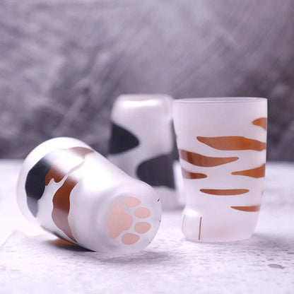 Heat-resistant glass cat paws mug with frosted texture, 300ml capacity