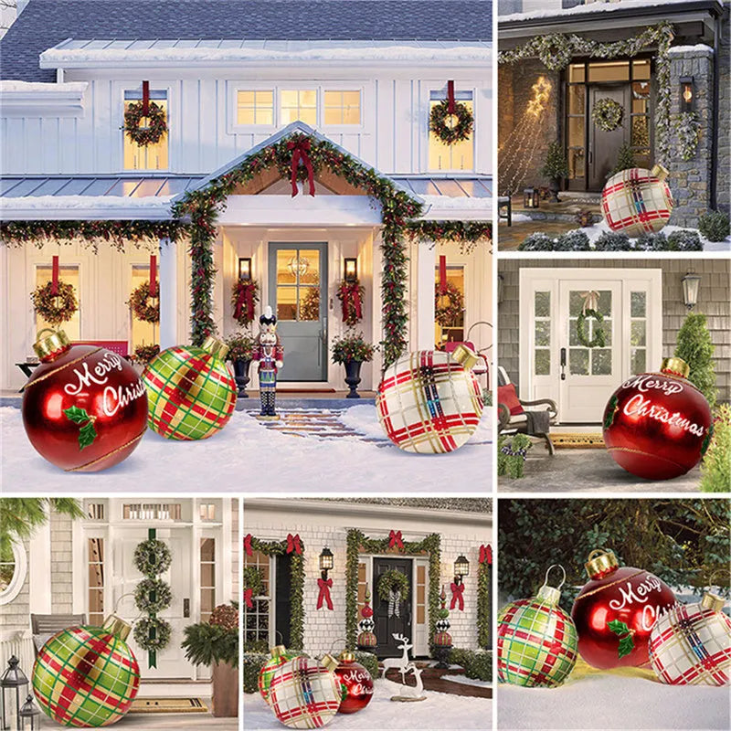 60cm diameter PVC inflatable Christmas decoration ball in multicolour options for outdoor festive displays