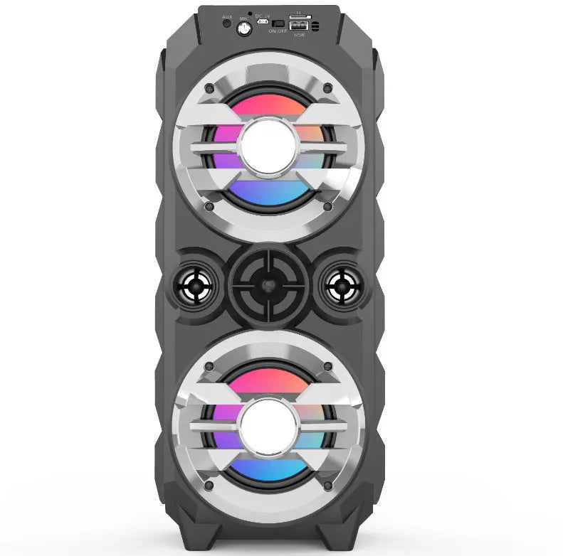 Portable Bluetooth speaker with pull rod handle and colourful LED lights in blue colour option