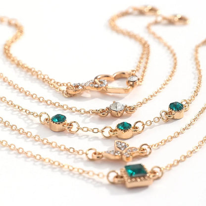 Bohemian green crystal heart bracelets set for women